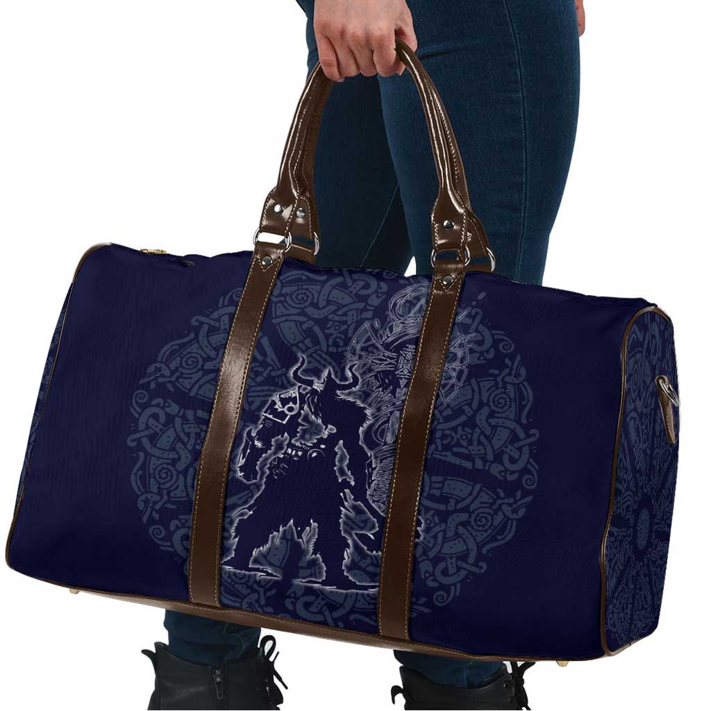 Odin Silhouette with Raven and Valknut Travel Bag Nordic Mythology Line Art Illustration