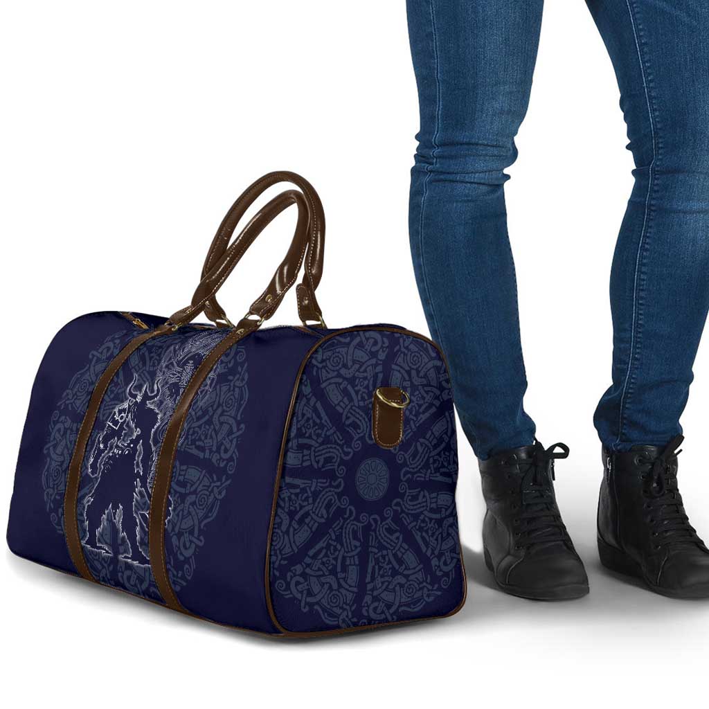 Odin Silhouette with Raven and Valknut Travel Bag Nordic Mythology Line Art Illustration