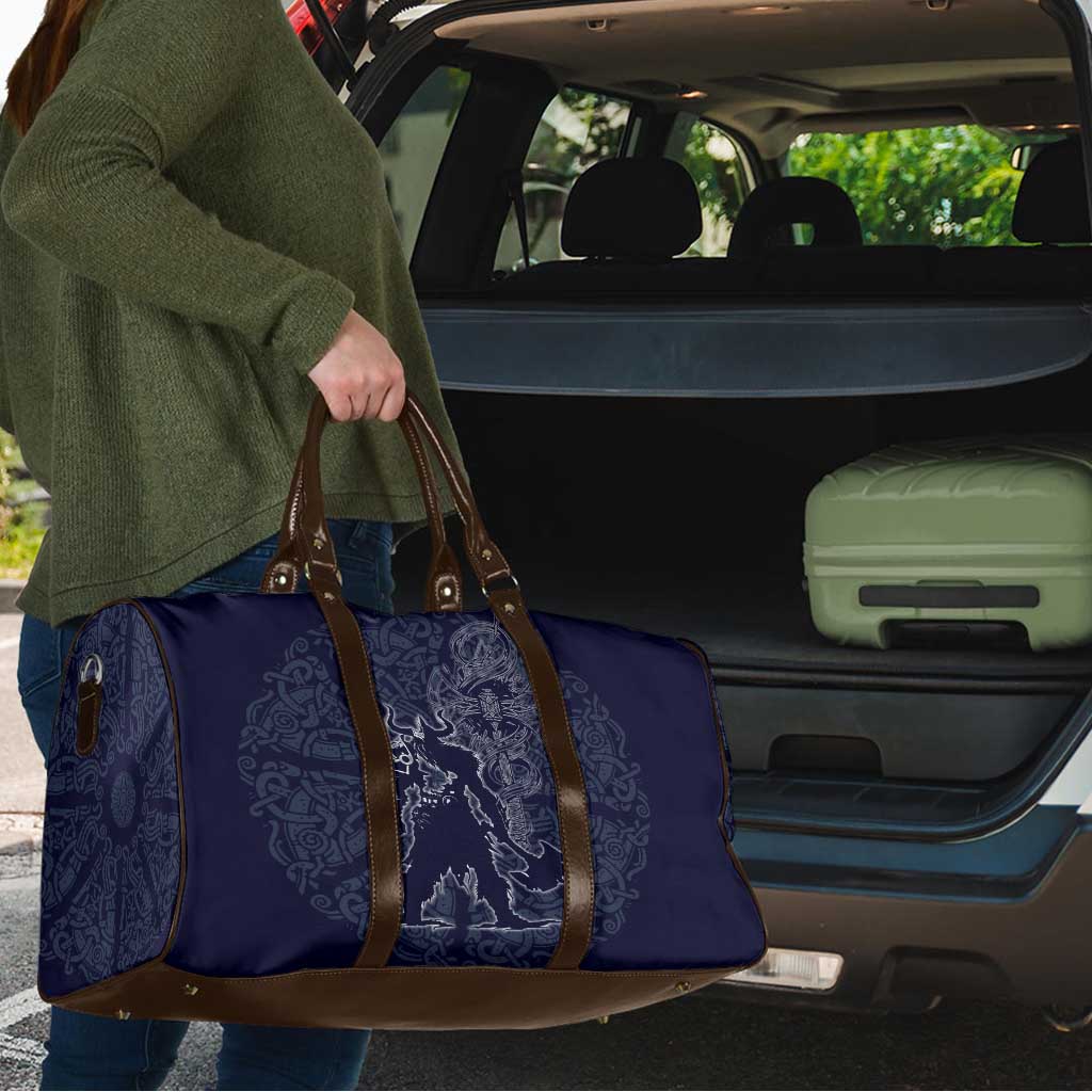 Odin Silhouette with Raven and Valknut Travel Bag Nordic Mythology Line Art Illustration