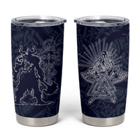 Odin Silhouette with Raven and Valknut Tumbler Cup Nordic Mythology Line Art Illustration