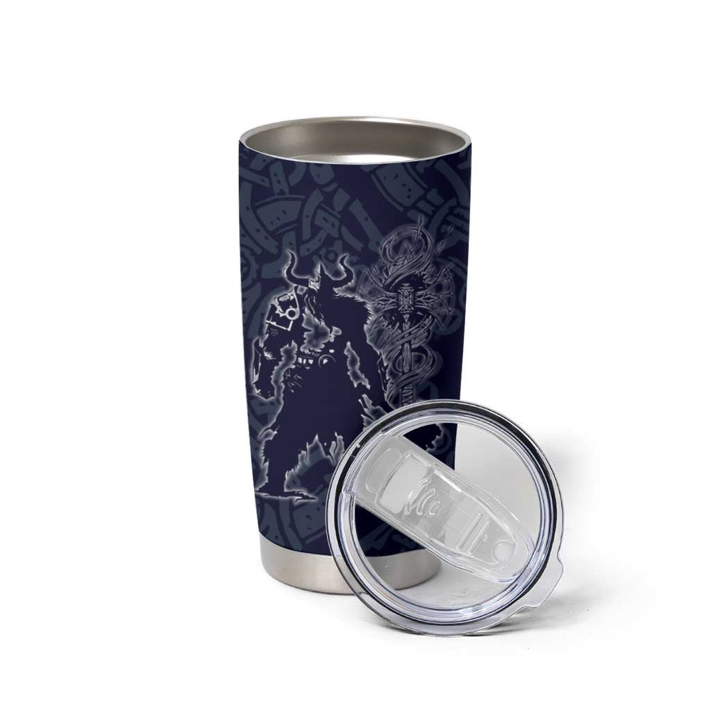Odin Silhouette with Raven and Valknut Tumbler Cup Nordic Mythology Line Art Illustration
