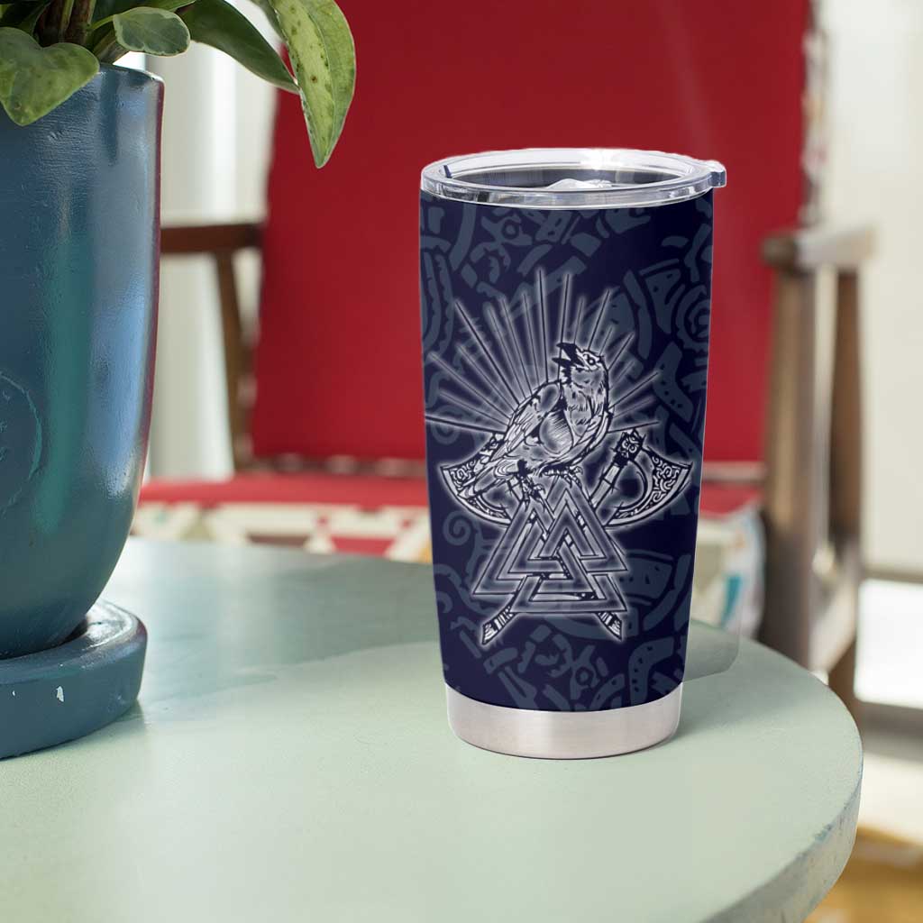 Odin Silhouette with Raven and Valknut Tumbler Cup Nordic Mythology Line Art Illustration