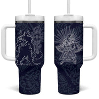 Odin Silhouette with Raven and Valknut Tumbler With Handle Nordic Mythology Line Art Illustration