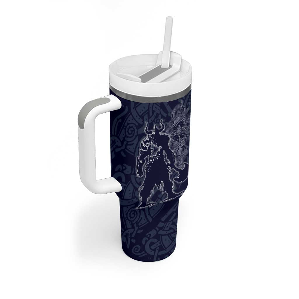 Odin Silhouette with Raven and Valknut Tumbler With Handle Nordic Mythology Line Art Illustration