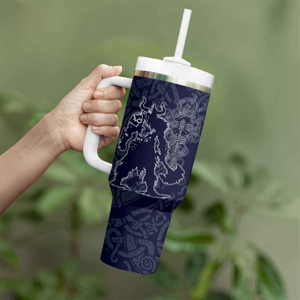 Odin Silhouette with Raven and Valknut Tumbler With Handle Nordic Mythology Line Art Illustration
