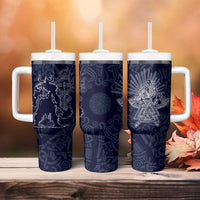 Odin Silhouette with Raven and Valknut Tumbler With Handle Nordic Mythology Line Art Illustration