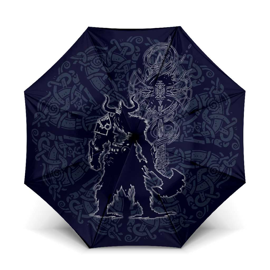 Odin Silhouette with Raven and Valknut Umbrella Nordic Mythology Line Art Illustration