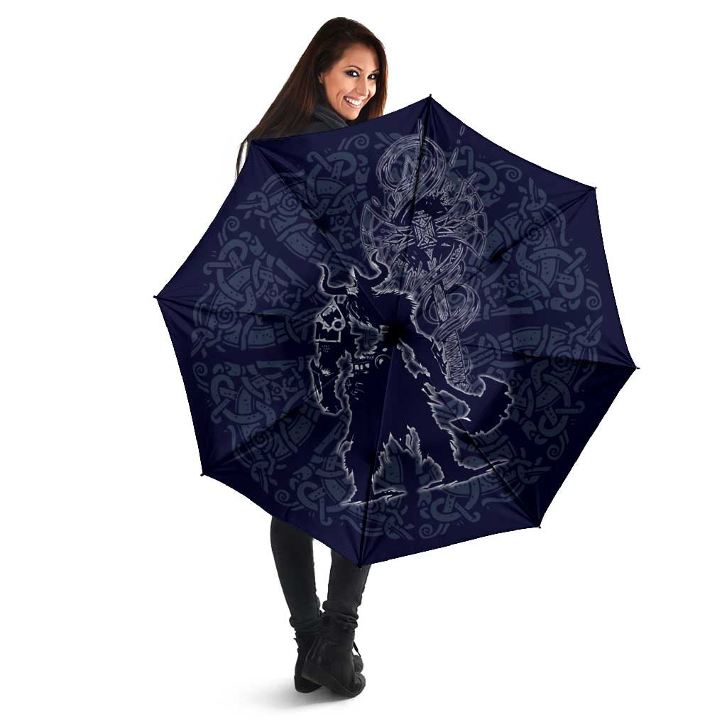 Odin Silhouette with Raven and Valknut Umbrella Nordic Mythology Line Art Illustration
