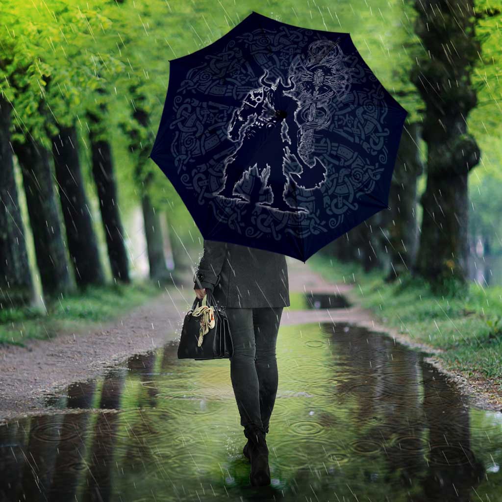 Odin Silhouette with Raven and Valknut Umbrella Nordic Mythology Line Art Illustration