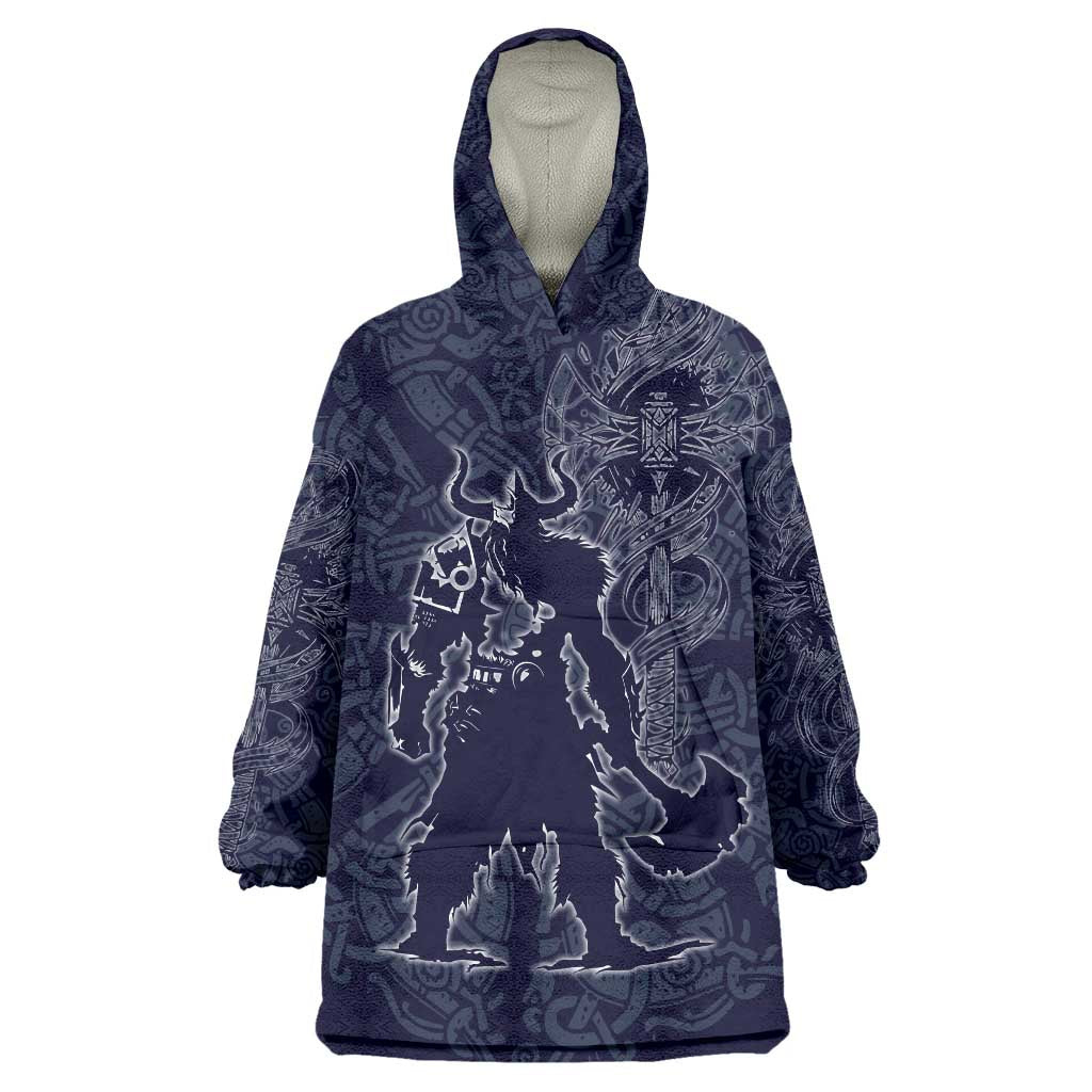 Odin Silhouette with Raven and Valknut Wearable Blanket Hoodie Nordic Mythology Line Art Illustration
