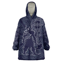 Odin Silhouette with Raven and Valknut Wearable Blanket Hoodie Nordic Mythology Line Art Illustration