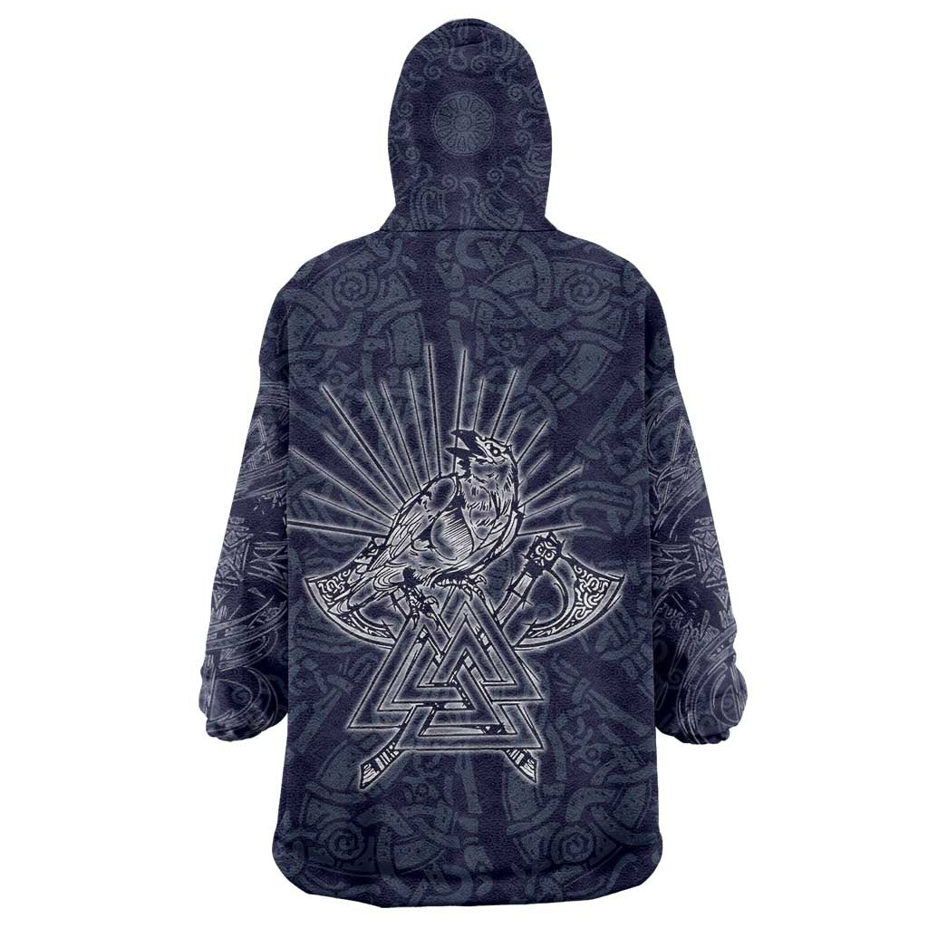Odin Silhouette with Raven and Valknut Wearable Blanket Hoodie Nordic Mythology Line Art Illustration