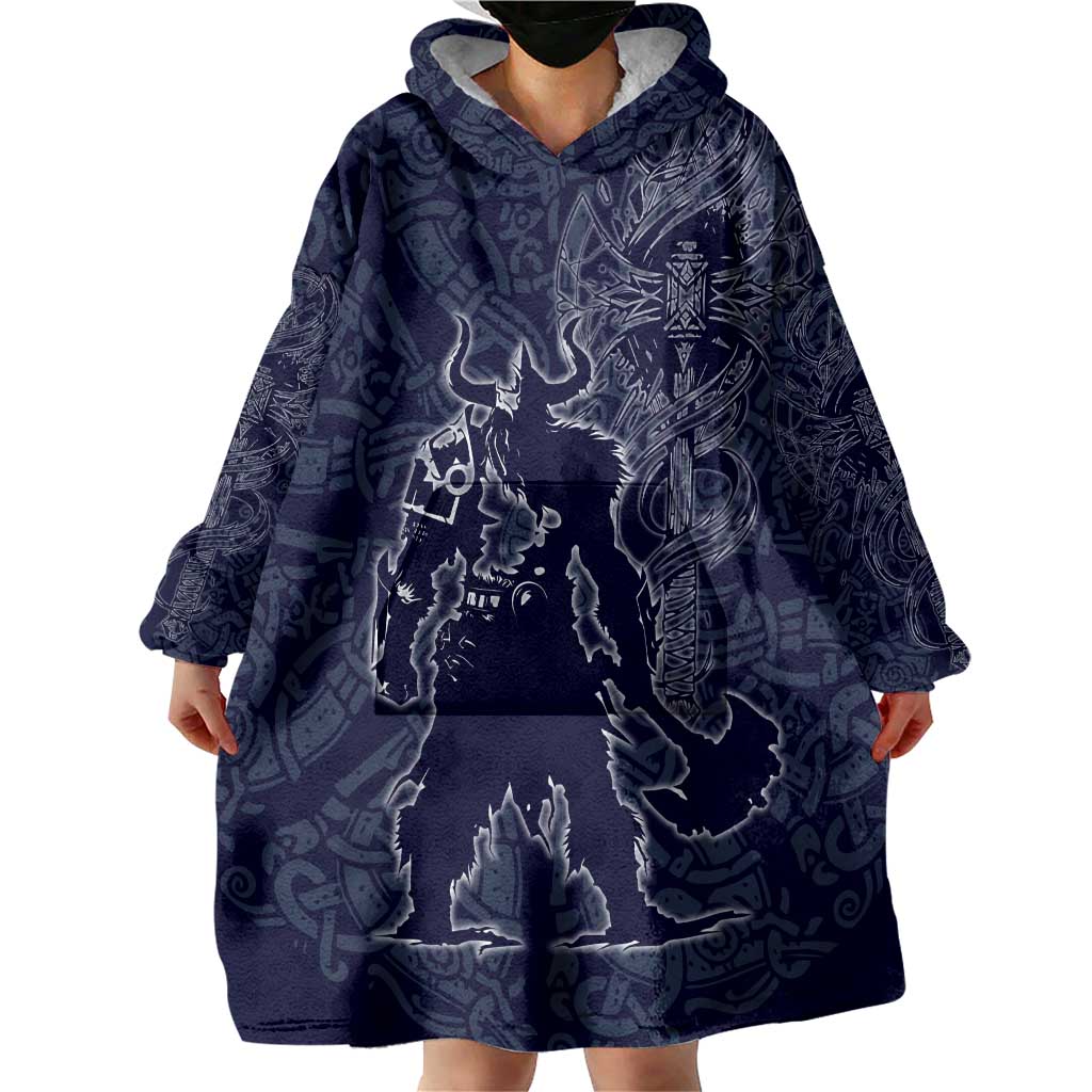 Odin Silhouette with Raven and Valknut Wearable Blanket Hoodie Nordic Mythology Line Art Illustration