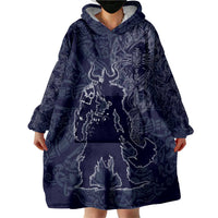 Odin Silhouette with Raven and Valknut Wearable Blanket Hoodie Nordic Mythology Line Art Illustration