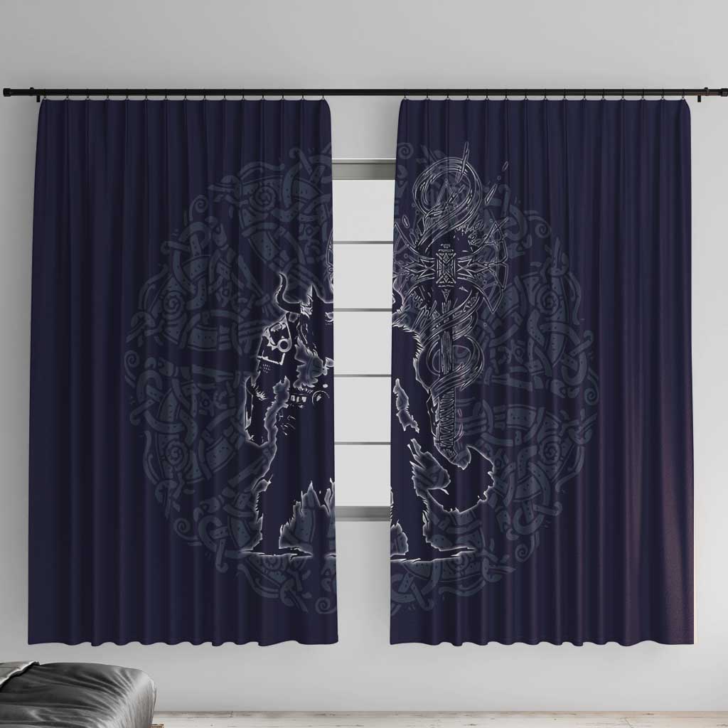 Odin Silhouette with Raven and Valknut Window Curtain Nordic Mythology Line Art Illustration
