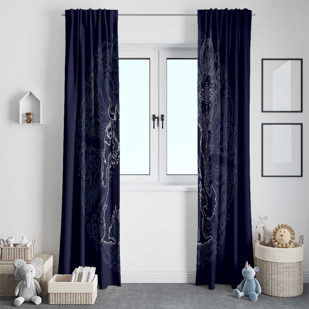 Odin Silhouette with Raven and Valknut Window Curtain Nordic Mythology Line Art Illustration