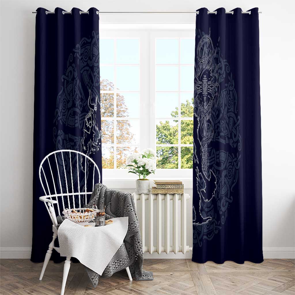 Odin Silhouette with Raven and Valknut Window Curtain Nordic Mythology Line Art Illustration