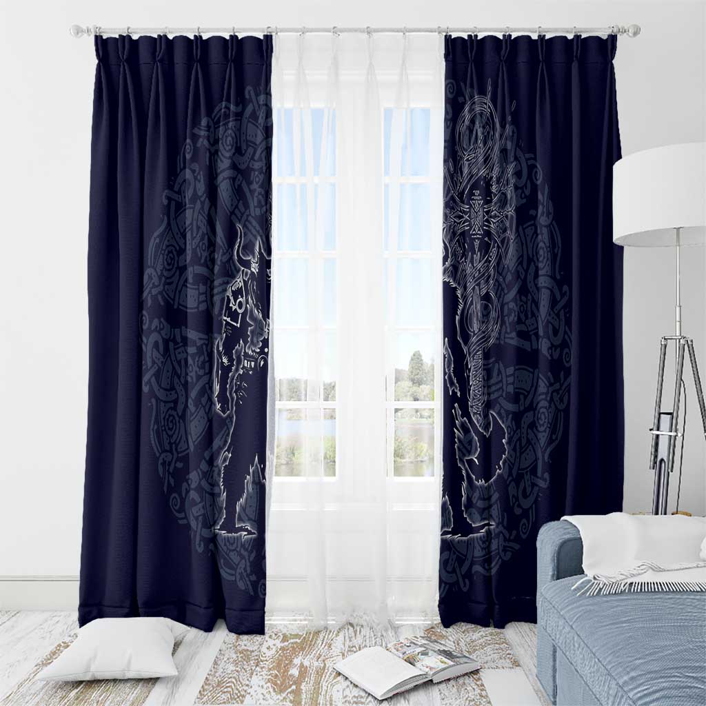 Odin Silhouette with Raven and Valknut Window Curtain Nordic Mythology Line Art Illustration