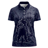 Odin Silhouette with Raven and Valknut Women Polo Shirt Nordic Mythology Line Art Illustration