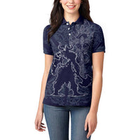 Odin Silhouette with Raven and Valknut Women Polo Shirt Nordic Mythology Line Art Illustration