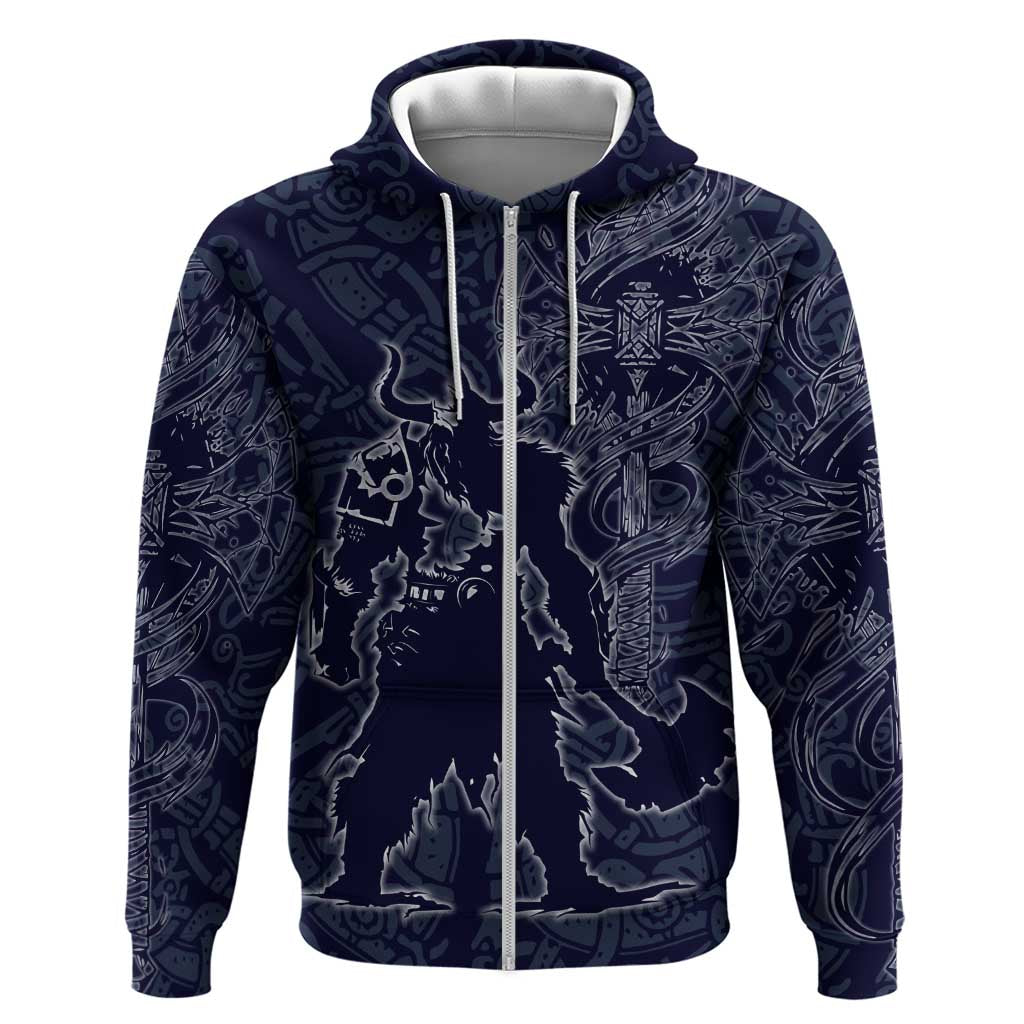 Odin Silhouette with Raven and Valknut Zip Hoodie Nordic Mythology Line Art Illustration