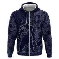 Odin Silhouette with Raven and Valknut Zip Hoodie Nordic Mythology Line Art Illustration