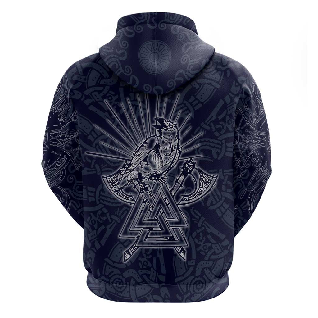 Odin Silhouette with Raven and Valknut Zip Hoodie Nordic Mythology Line Art Illustration