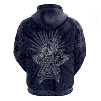 Odin Silhouette with Raven and Valknut Zip Hoodie Nordic Mythology Line Art Illustration