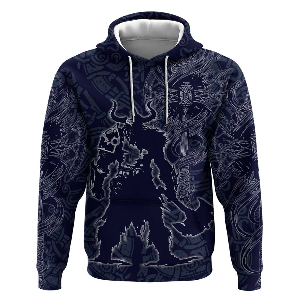 Odin Silhouette with Raven and Valknut Zip Hoodie Nordic Mythology Line Art Illustration