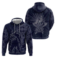 Odin Silhouette with Raven and Valknut Zip Hoodie Nordic Mythology Line Art Illustration