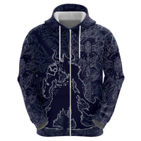 Odin Silhouette with Raven and Valknut Zip Hoodie Nordic Mythology Line Art Illustration