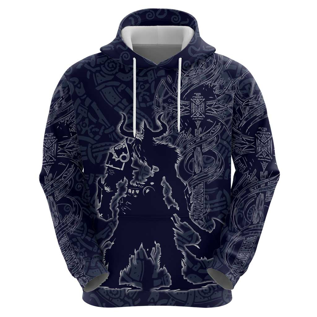 Odin Silhouette with Raven and Valknut Zip Hoodie Nordic Mythology Line Art Illustration