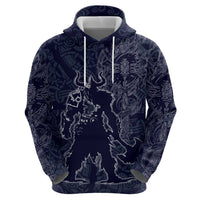 Odin Silhouette with Raven and Valknut Zip Hoodie Nordic Mythology Line Art Illustration