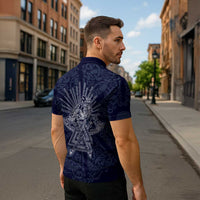 Odin Silhouette with Raven and Valknut Zipper Polo Shirt Nordic Mythology Line Art Illustration