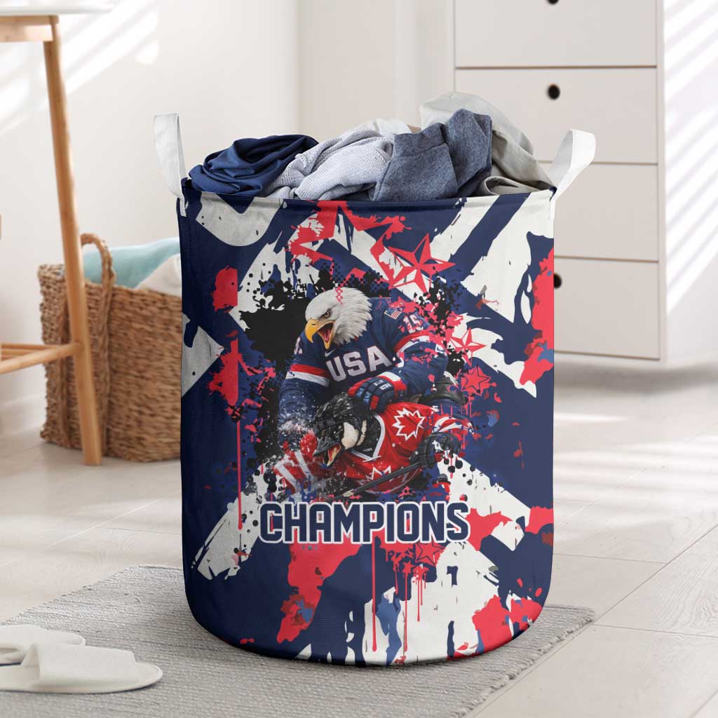 USA Ice Hockey Champions Eagle Laundry Basket Patriotic Paint Splash Graffiti Art