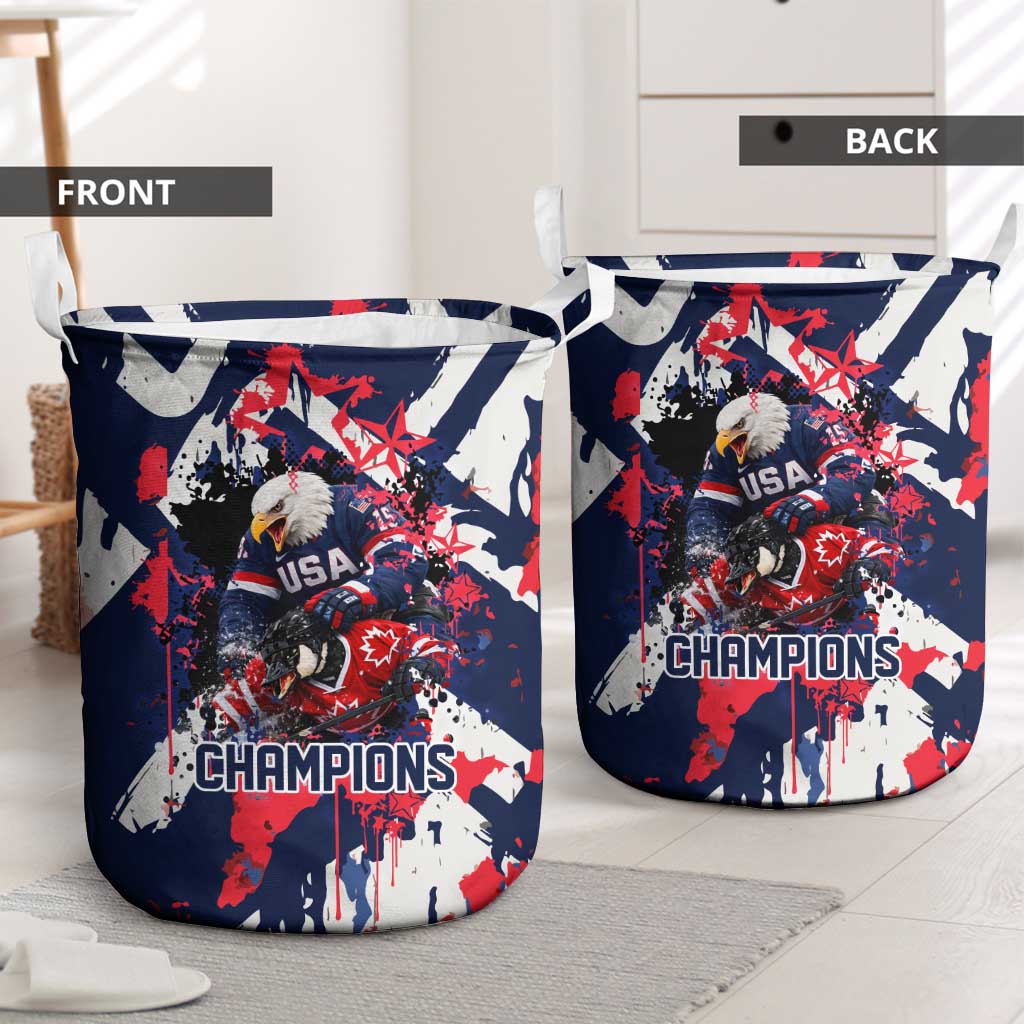 USA Ice Hockey Champions Eagle Laundry Basket Patriotic Paint Splash Graffiti Art