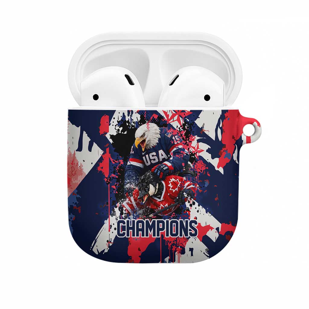 USA Ice Hockey Champions Eagle AirPods Case Patriotic Paint Splash Graffiti Art