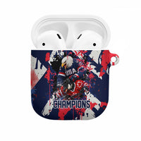 USA Ice Hockey Champions Eagle AirPods Case Patriotic Paint Splash Graffiti Art
