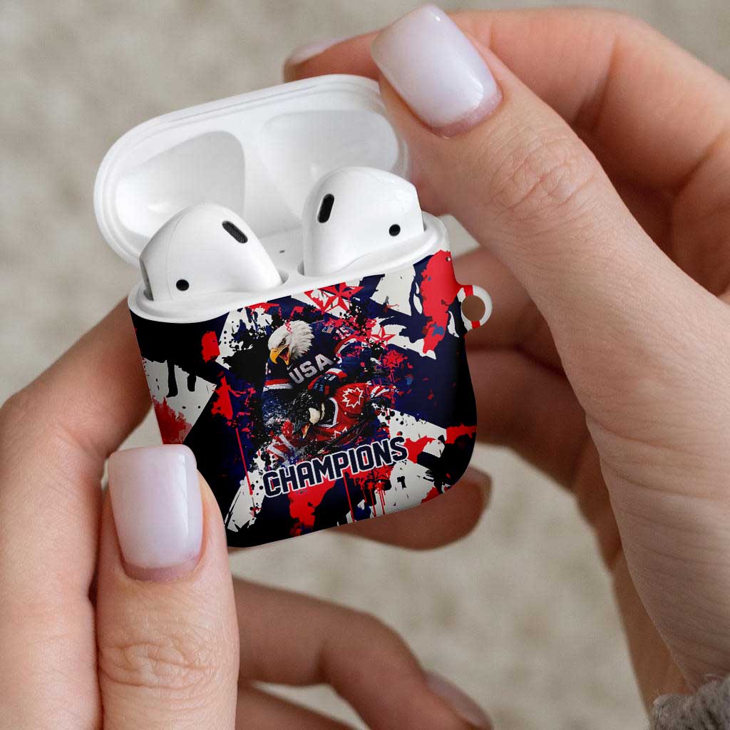 USA Ice Hockey Champions Eagle AirPods Case Patriotic Paint Splash Graffiti Art