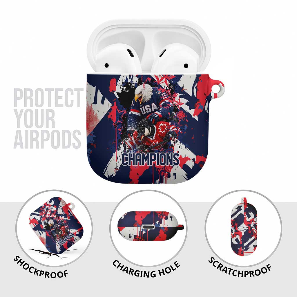 USA Ice Hockey Champions Eagle AirPods Case Patriotic Paint Splash Graffiti Art