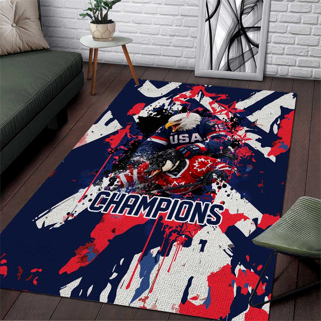 USA Ice Hockey Champions Eagle Area Rug Patriotic Paint Splash Graffiti Art