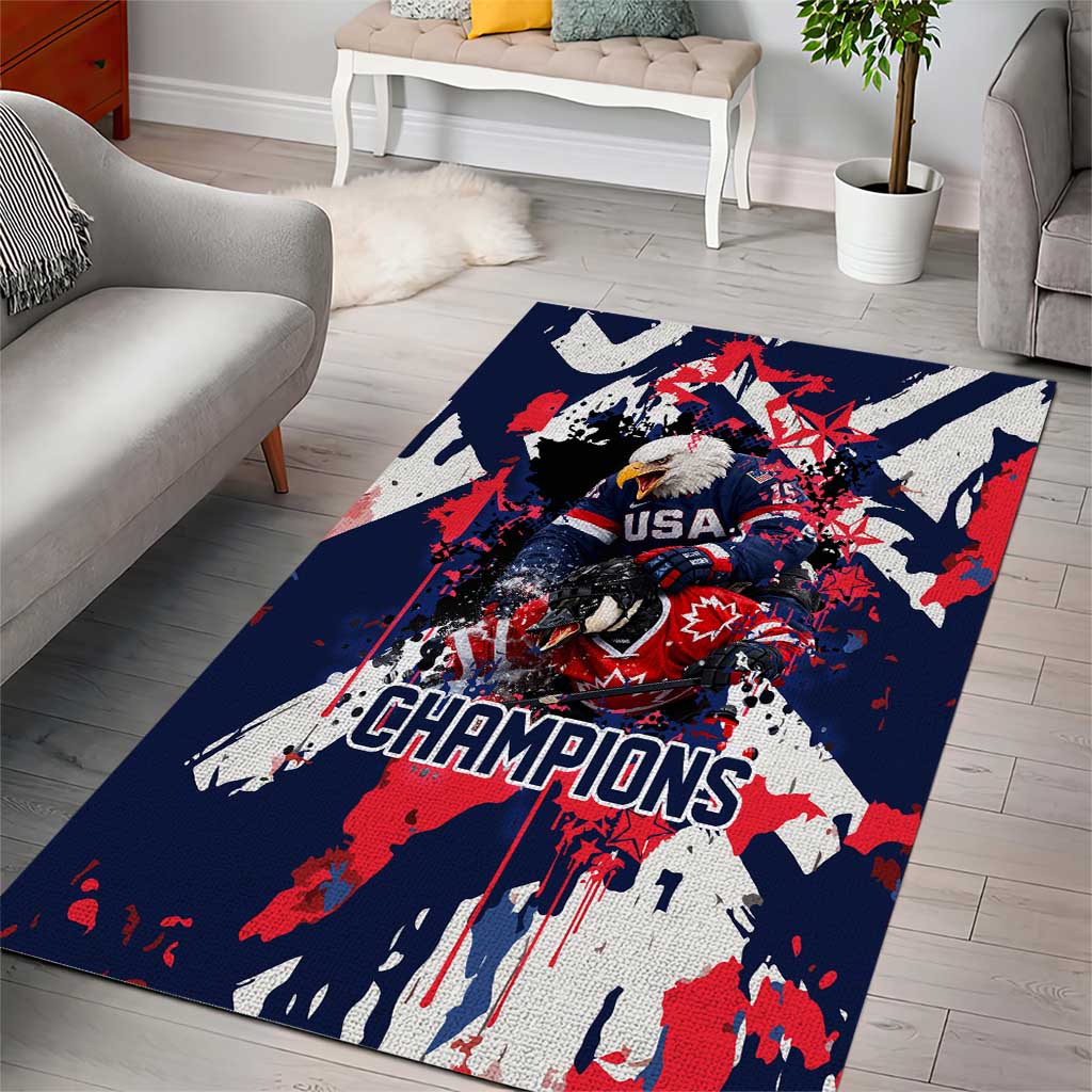 USA Ice Hockey Champions Eagle Area Rug Patriotic Paint Splash Graffiti Art