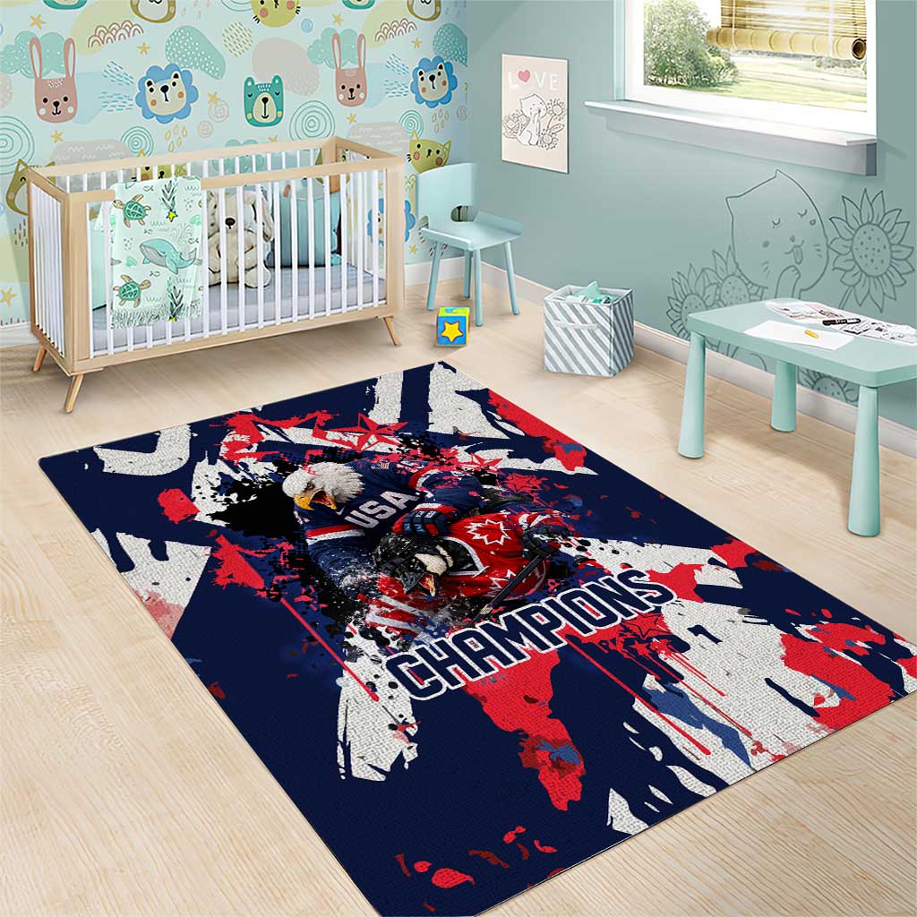 USA Ice Hockey Champions Eagle Area Rug Patriotic Paint Splash Graffiti Art
