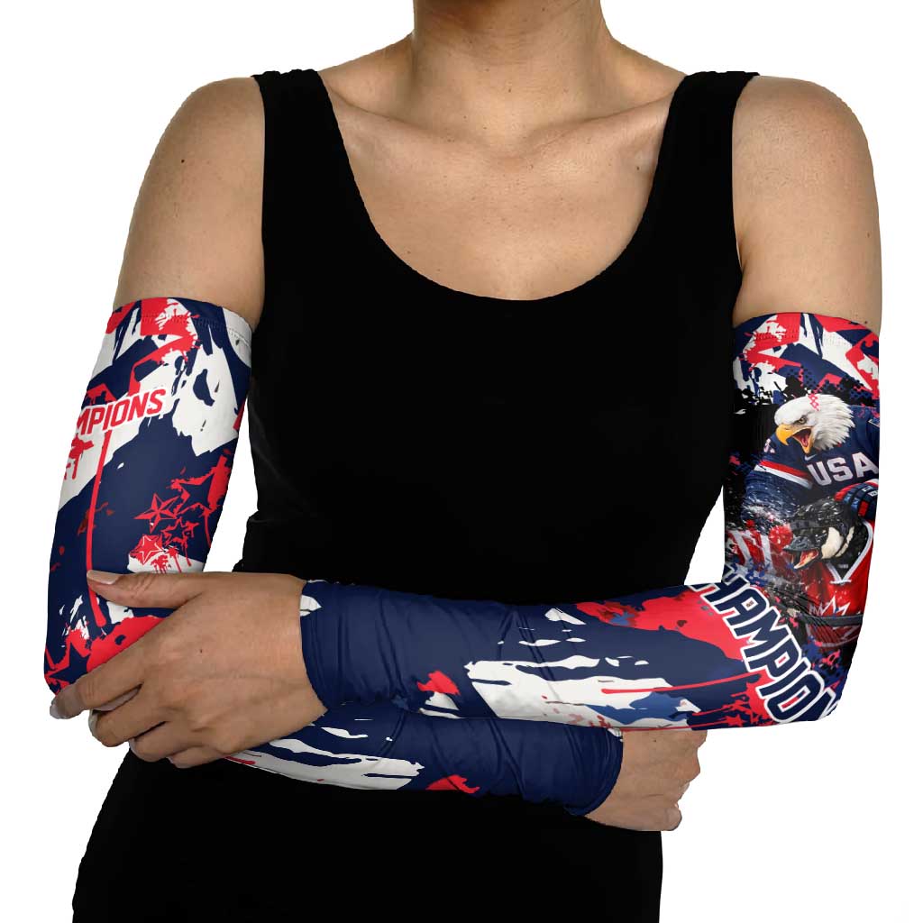 USA Ice Hockey Champions Eagle Arm Sleeves Patriotic Paint Splash Graffiti Art