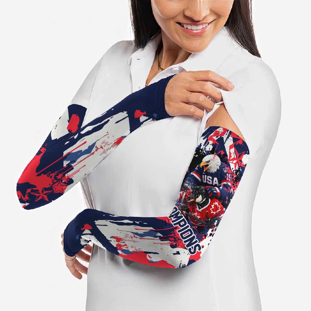 USA Ice Hockey Champions Eagle Arm Sleeves Patriotic Paint Splash Graffiti Art