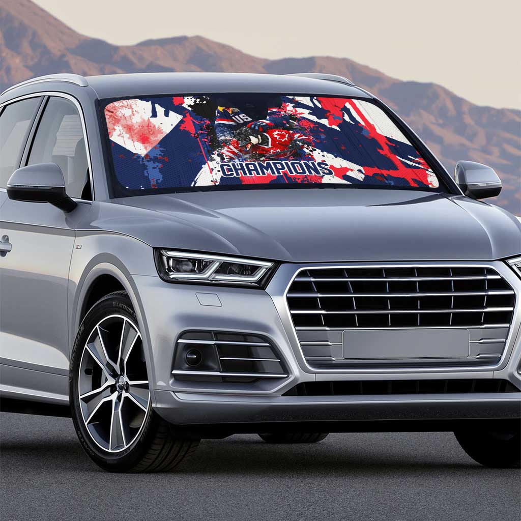 USA Ice Hockey Champions Eagle Auto Sun Shade Patriotic Paint Splash Graffiti Art