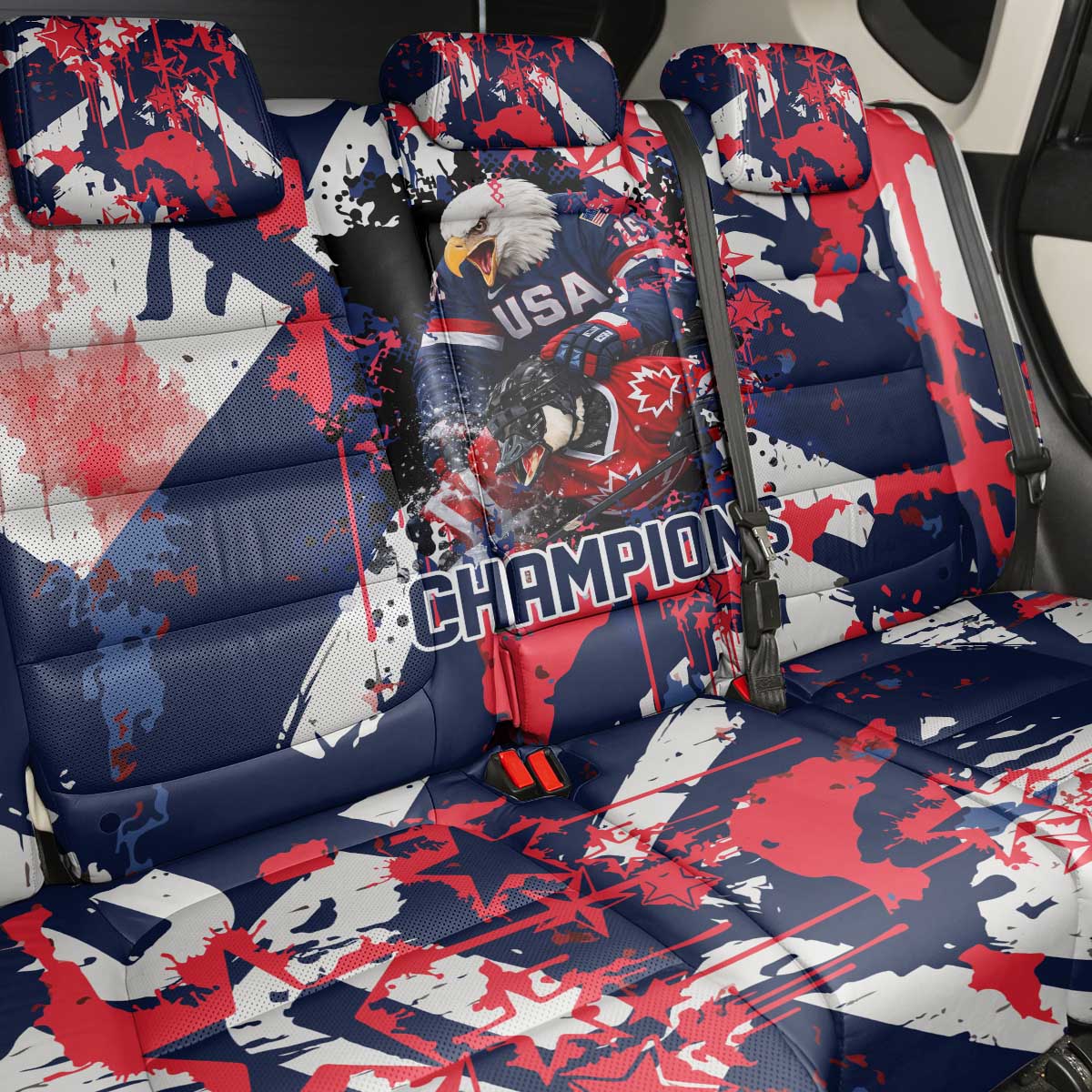 USA Ice Hockey Champions Eagle Back Car Seat Cover Patriotic Paint Splash Graffiti Art