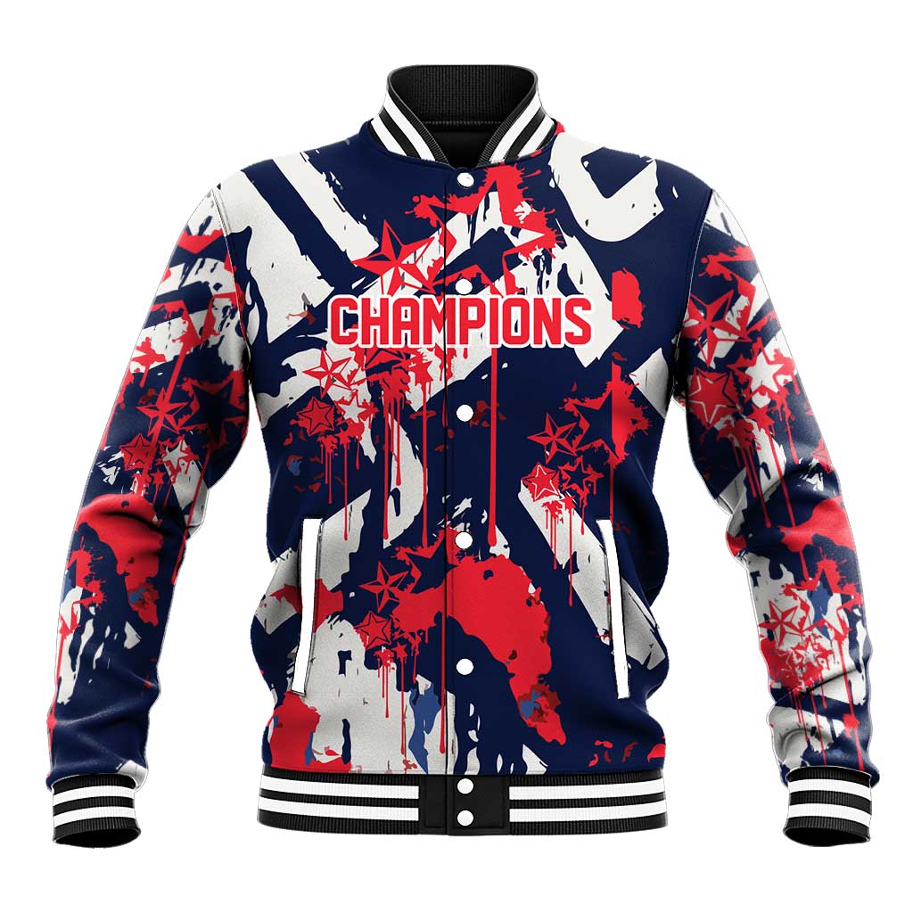 USA Ice Hockey Champions Eagle Baseball Jacket Patriotic Paint Splash Graffiti Art