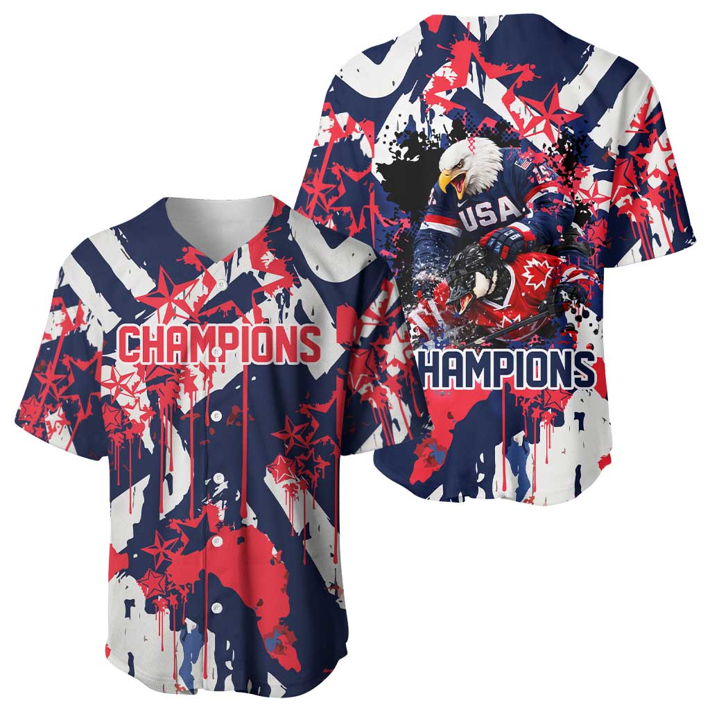USA Ice Hockey Champions Eagle Baseball Jersey Patriotic Paint Splash Graffiti Art