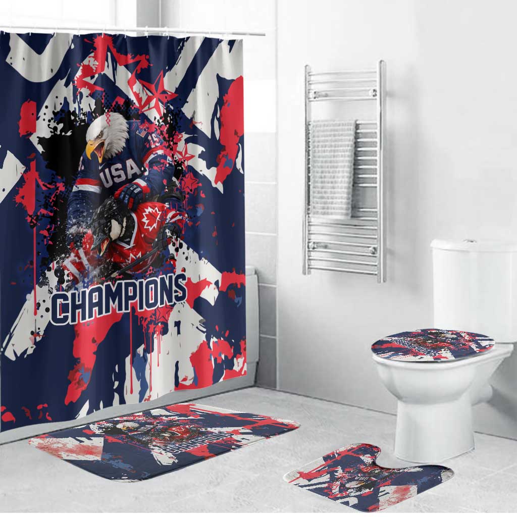 USA Ice Hockey Champions Eagle Bathroom Set Patriotic Paint Splash Graffiti Art